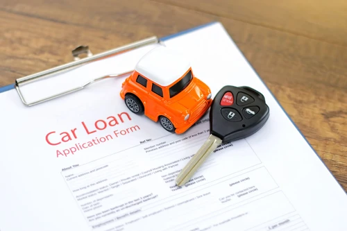 Car refinancing illustration showing a car with financial documents